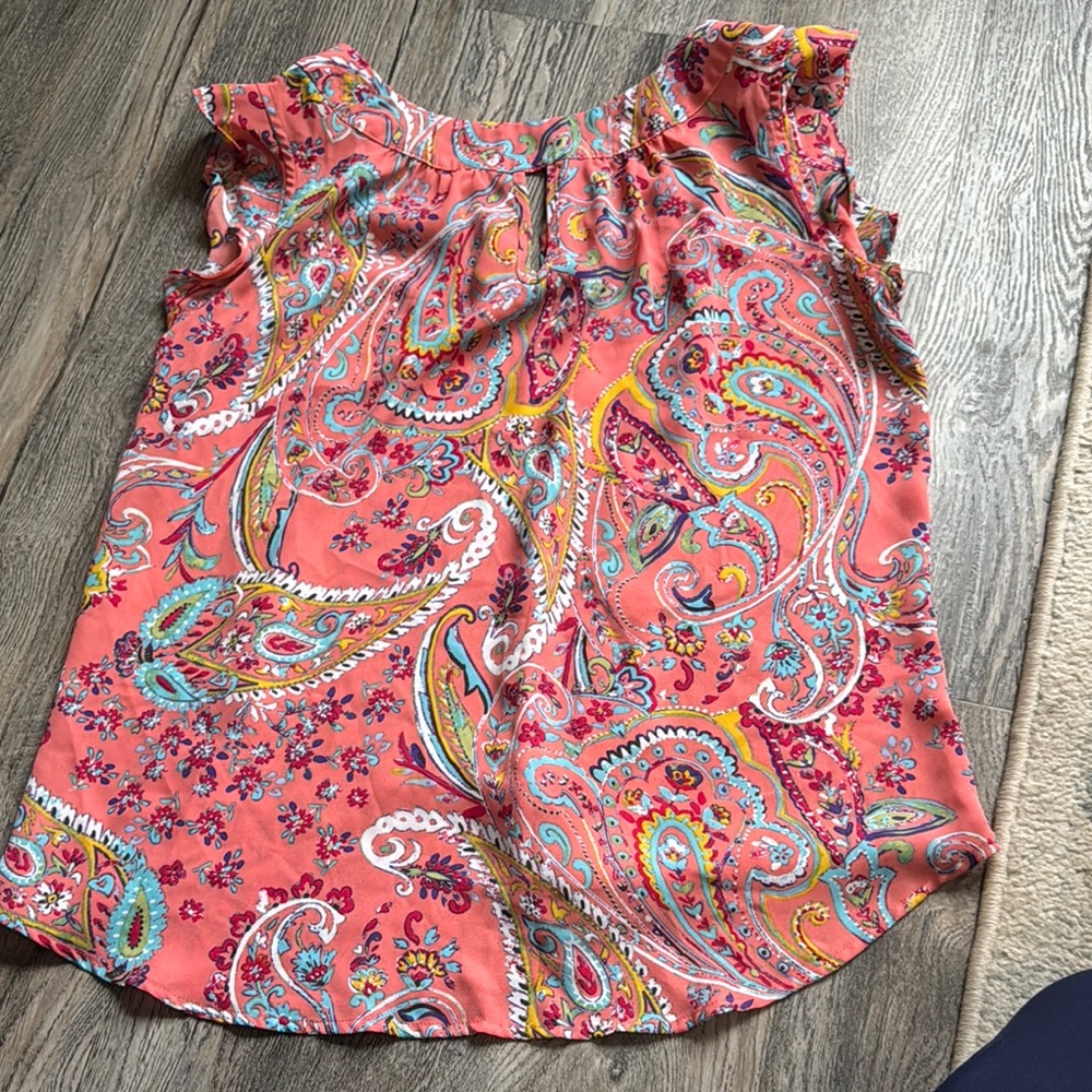 New York & Company Coral Paisley Top